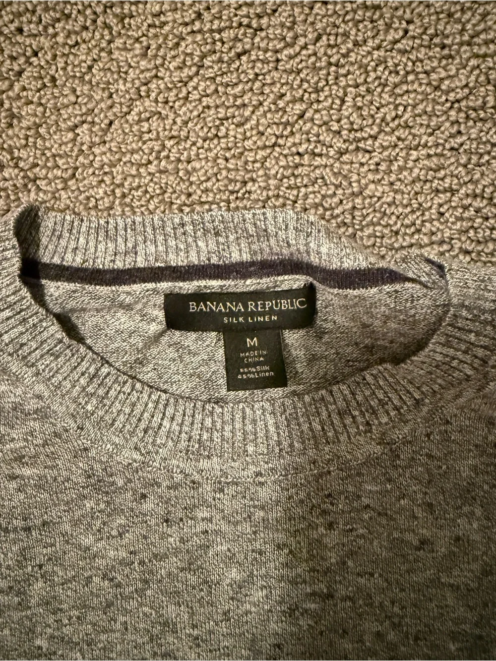 Banana Republic Silk Linen Men's Gray & Black Striped Crewneck Sweater