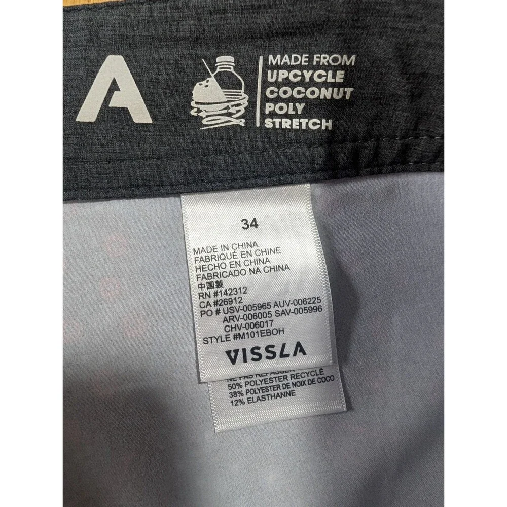 VISSLA Men's Navy Blue and Black Patterned Swim Trunks