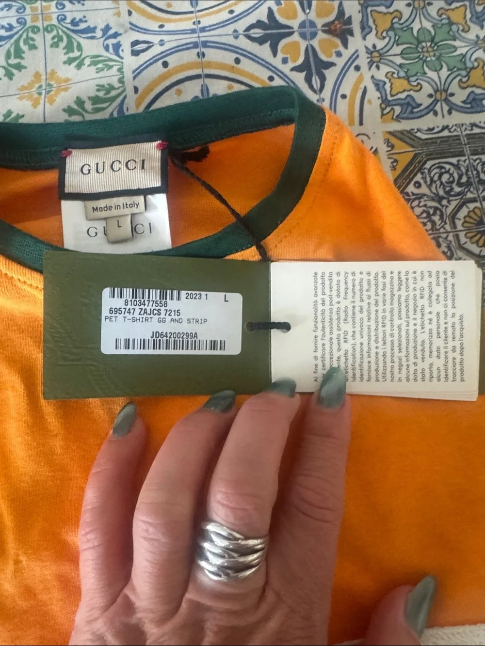 Gucci Orange Sweatshirt with White Stripe and Green Logo