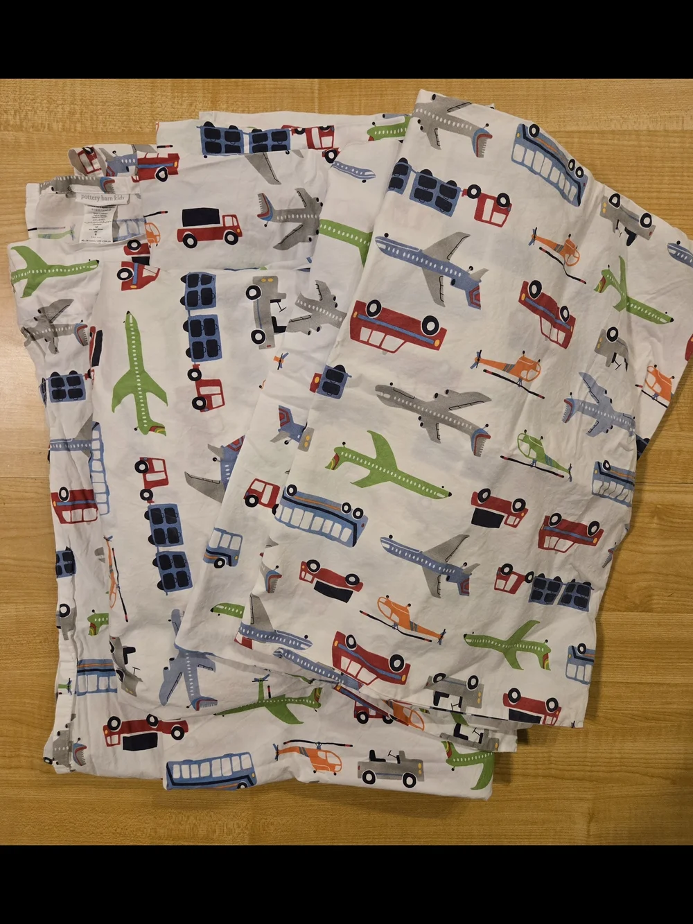 Pottery Barn Kids Brody White Sheet Set with Multicolor Vehicles