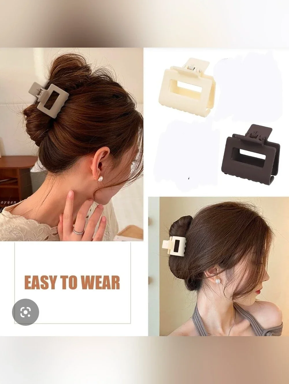 Medium Sized Minimalist Rectangle Hair Clips - Dark Brown & Beige BNIB