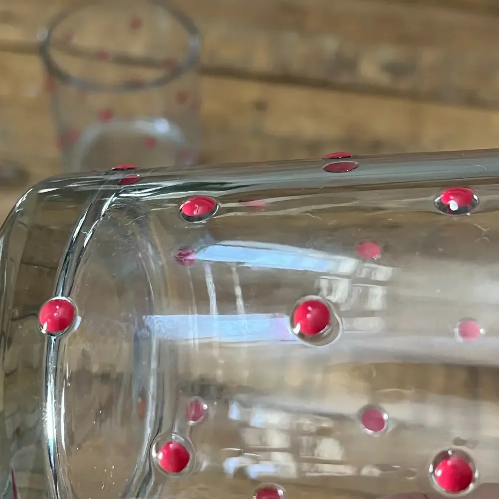 2 Raised Bubble Allover Drinking Glasses Red Polka Dot