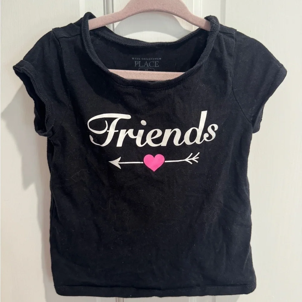 The Children's Place 2T Girls Black 'Friends' Short Sleeve T-Shirt Blouse
