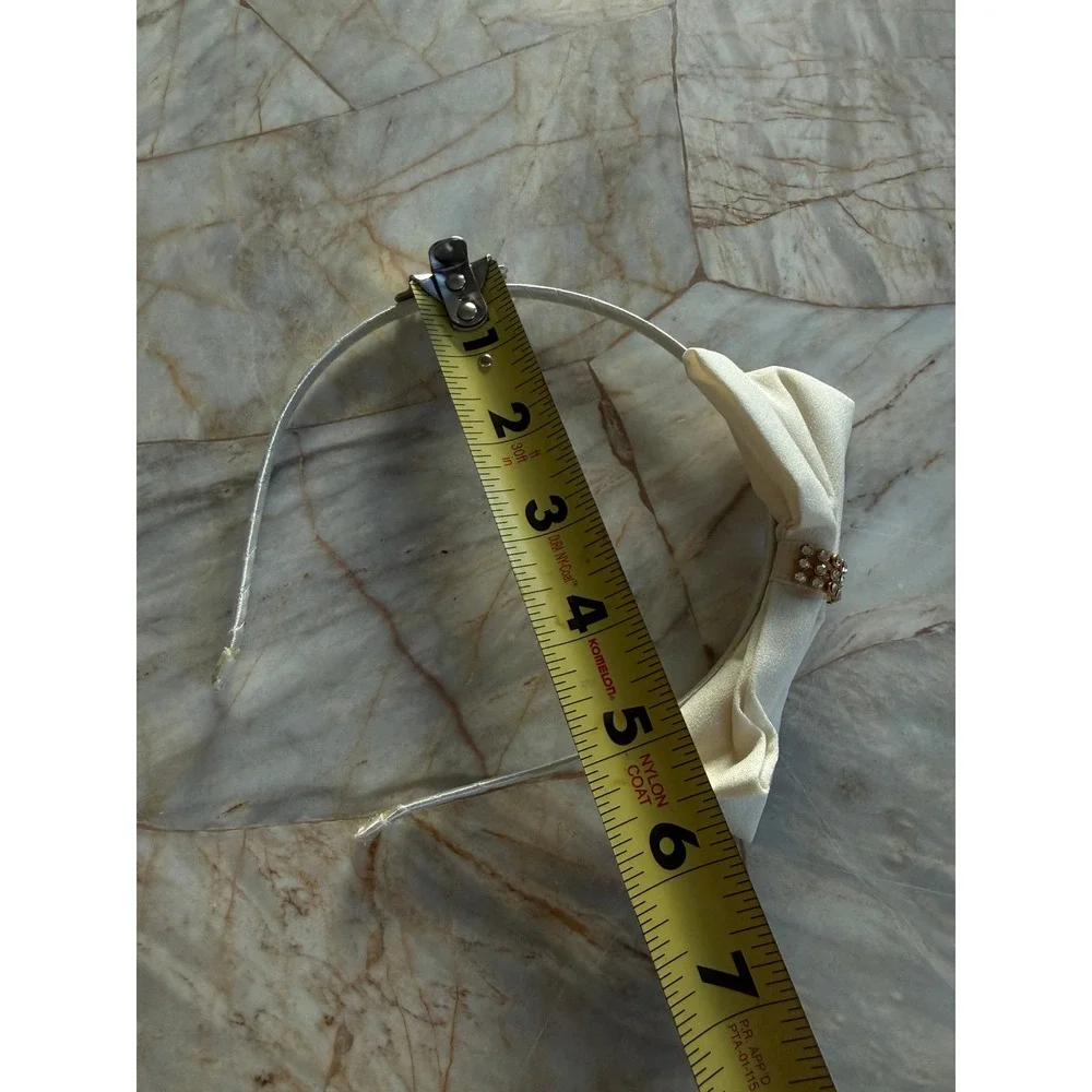 Cream Fabric Bow Headband with Rhinestone Center Classic Elegant Hair Accessory