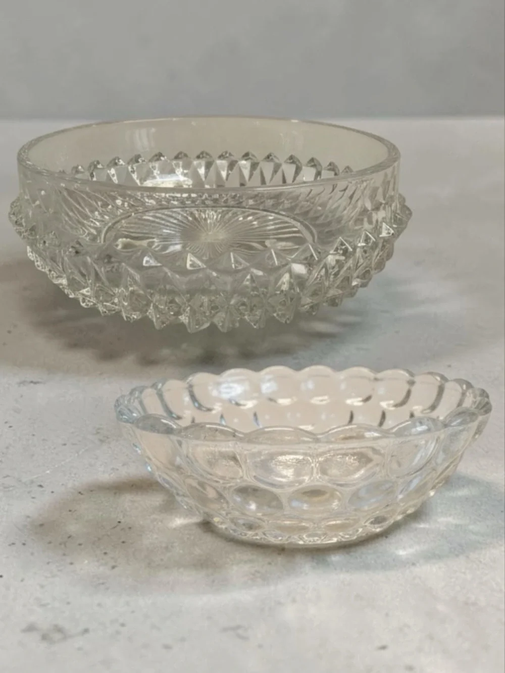 2 Vintage Clear Glass Bowls Indiana Glass Diamond Point Anchor Hocking Bubble