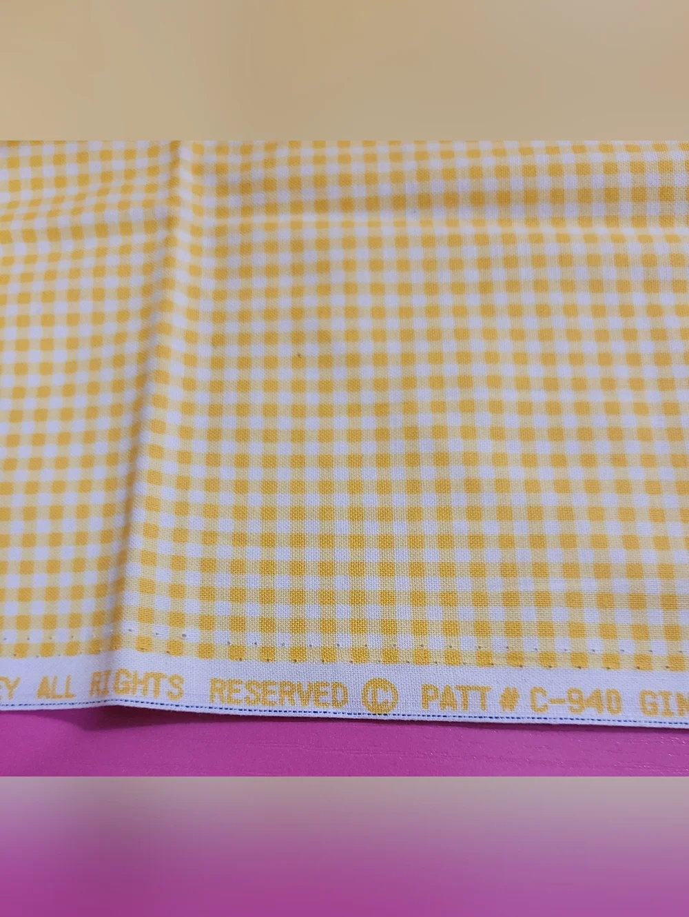 Michael Miller x Vera Bradley Yellow & White Gingham Cotton Fabric 1 Yd (0674)