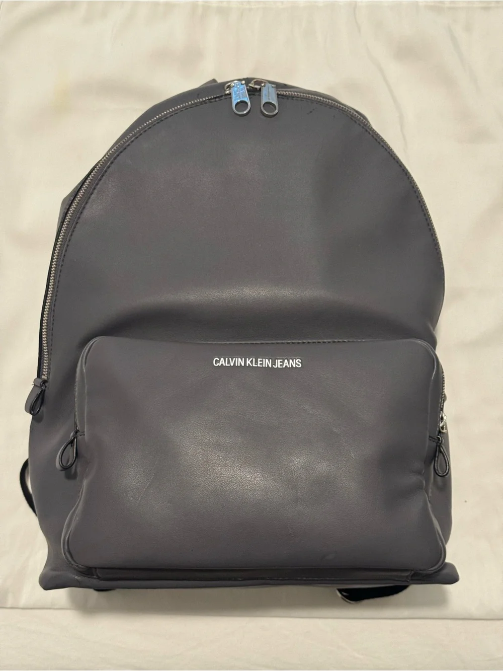 Calvin Klein Jeans Black Leather-Look Backpack with Front Pocket