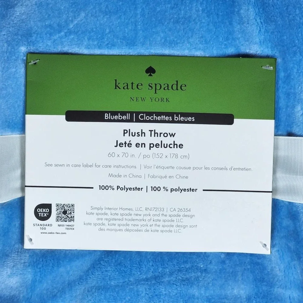 Kate Spade New York Bluebell Plush Throw Blanket 60x70 Light Blue Soft Fleece