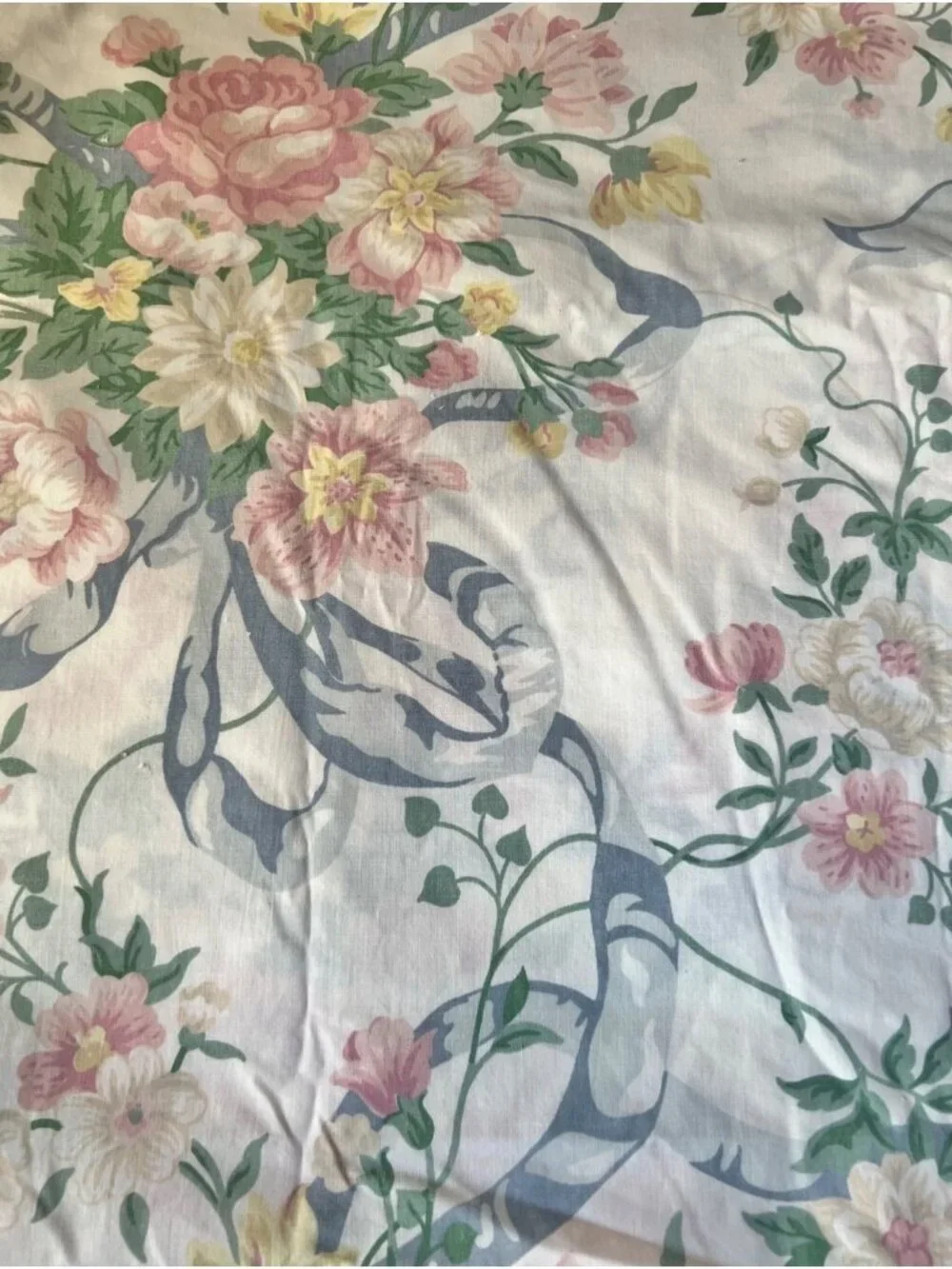 Cannon King-Size Flat Sheet Pink Yellow Blue Bows VTG Cottage Core Country 1980s