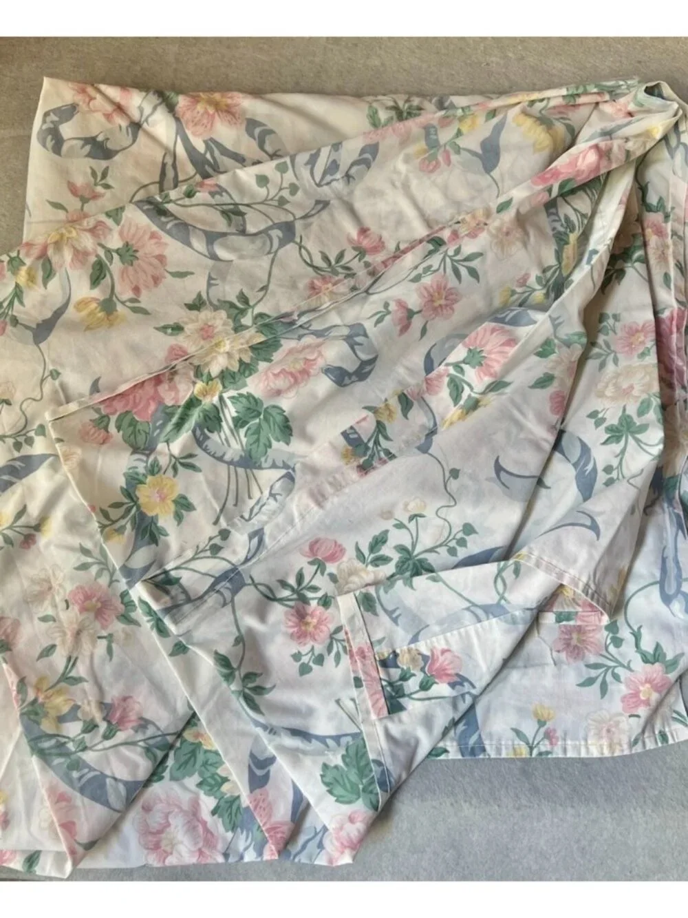 Cannon King-Size Flat Sheet Pink Yellow Blue Bows VTG Cottage Core Country 1980s