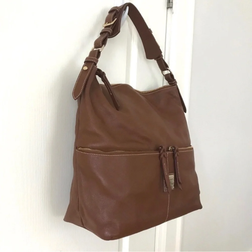 Dooney & Bourke Dillen Brown Bark Pebble Leather Hobo Shoulder Bag (Large Size)
