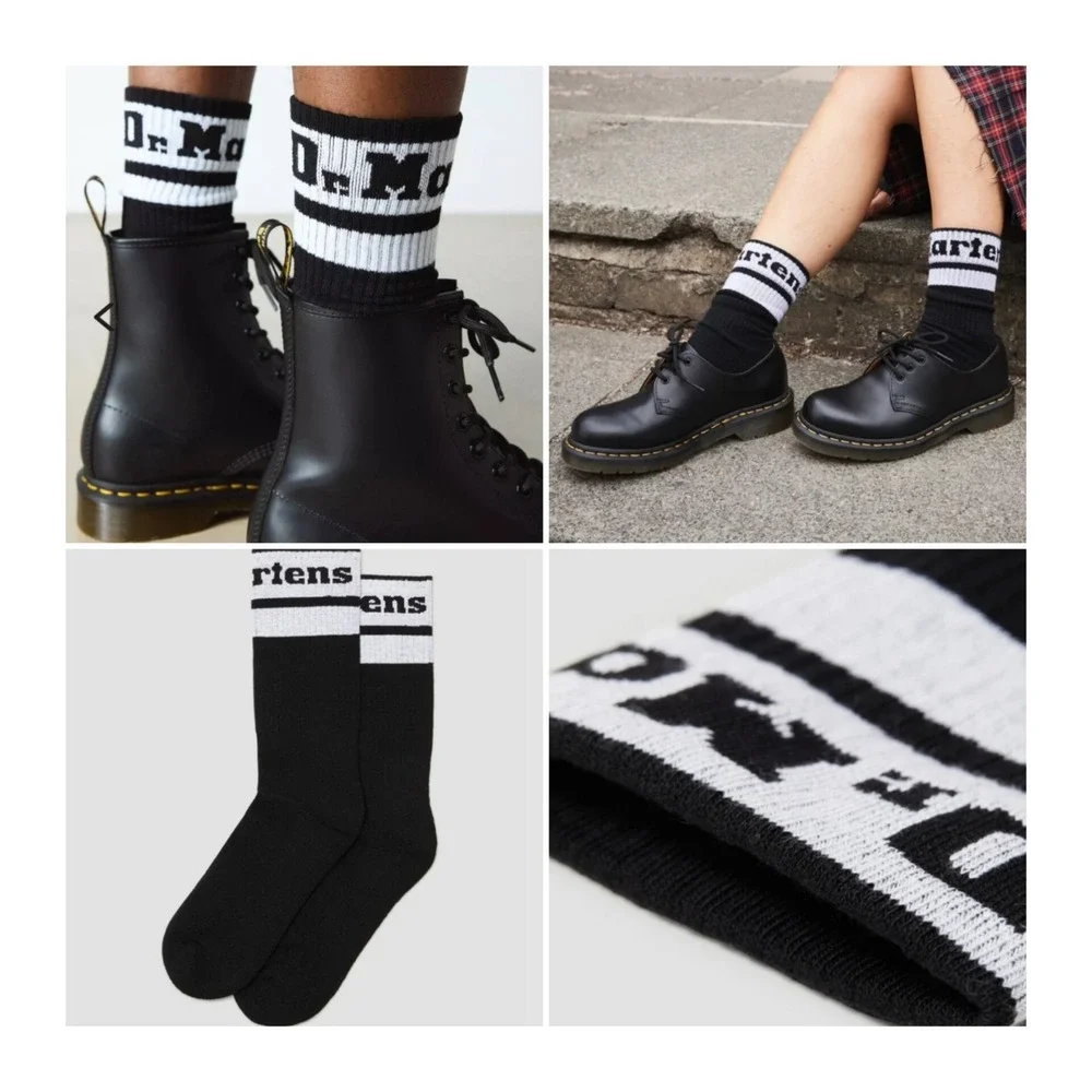 1-Pair Dr. Martens Size M/L Crew Socks Athletic Logo Black/Gray/Black