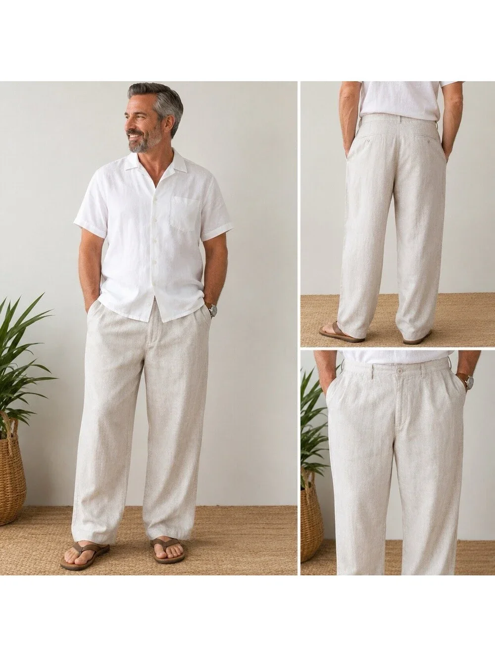 Tommy Bahama Relax 100% Linen Beige Wide Leg Pants 1XB 40x25 Coastal