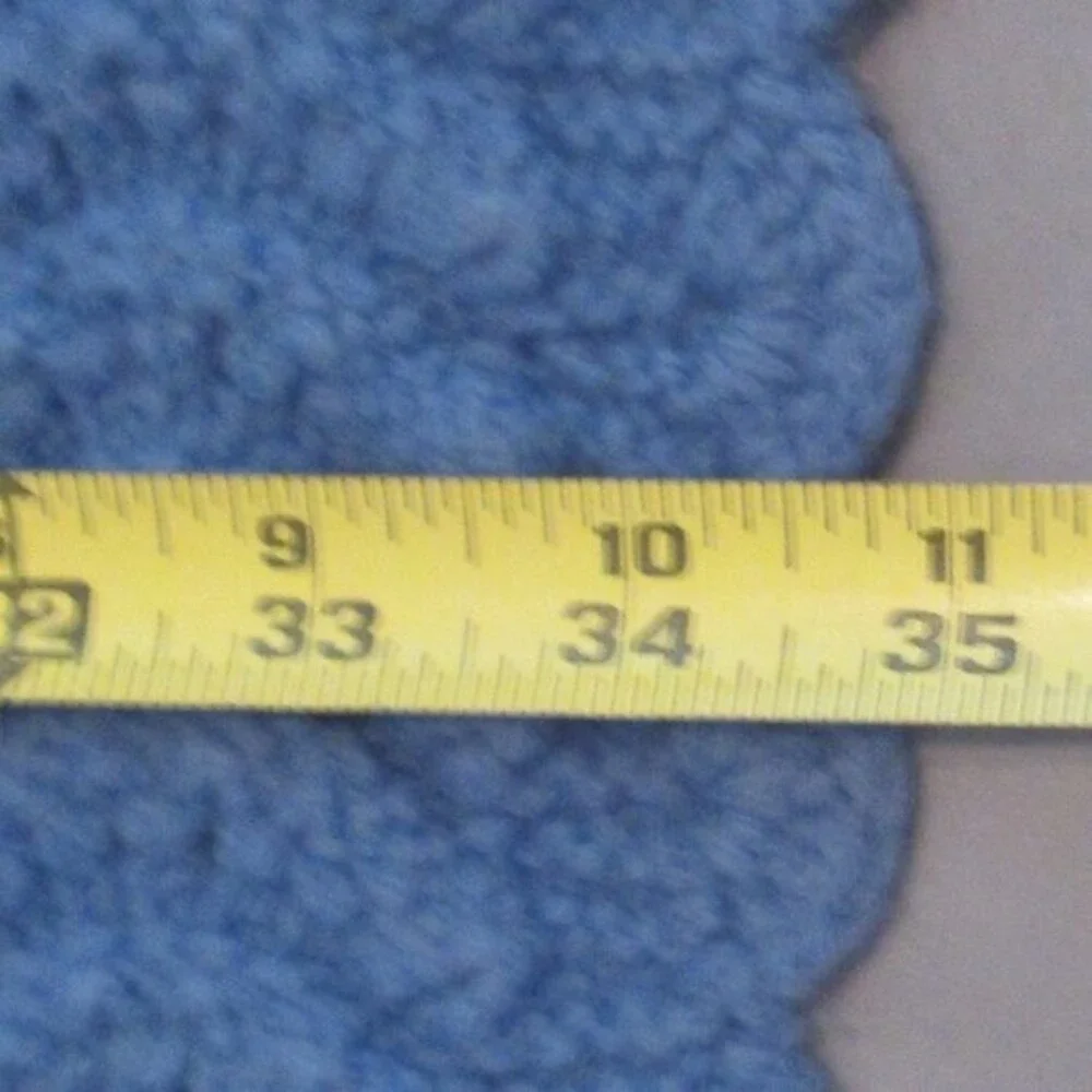 Handmade Crochet Afghan Throw Striped Blanket 47x35‎ Cream Blue Scalloped Edges