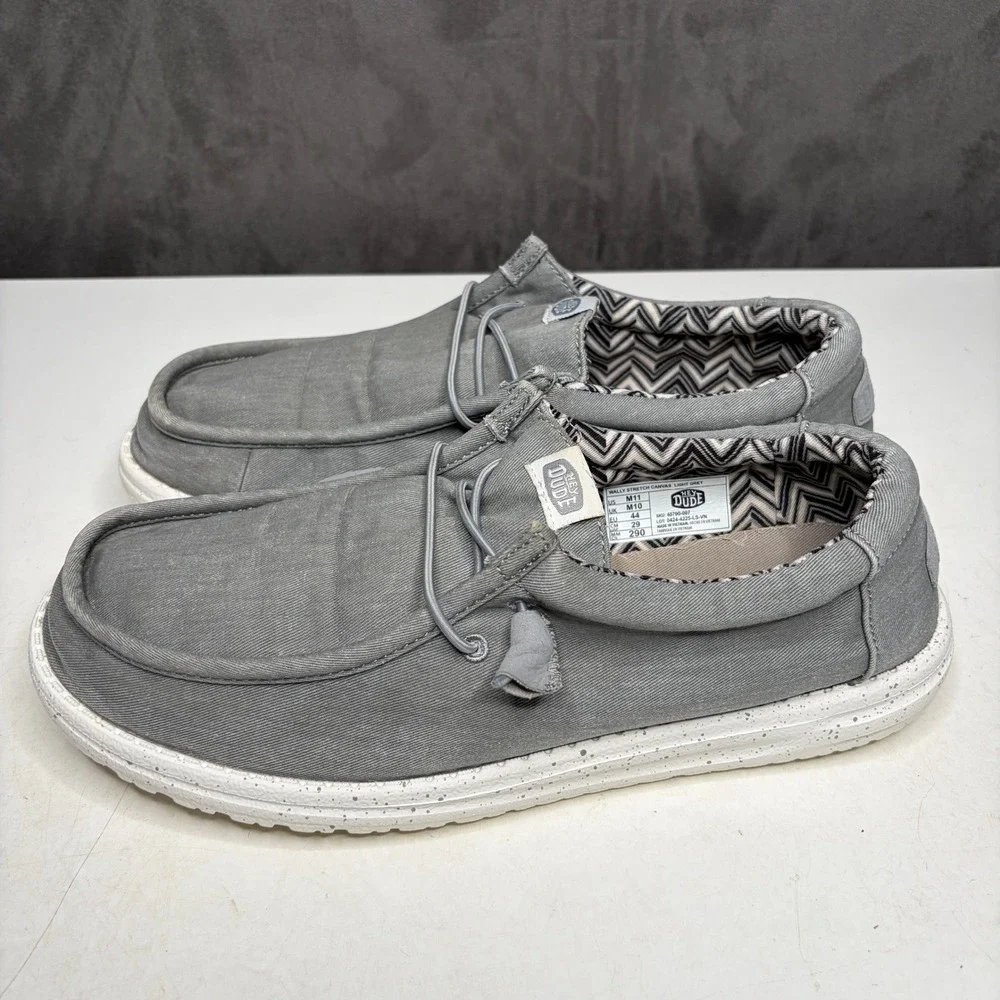 Hey Dude Wally Stretch Canvas Mens Size 11 Light Grey Slip On Loafer 40700-007