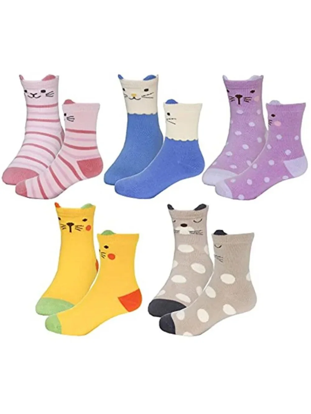 5 Pairs Kids Girls Fashion Cotton Crew Cute Socks