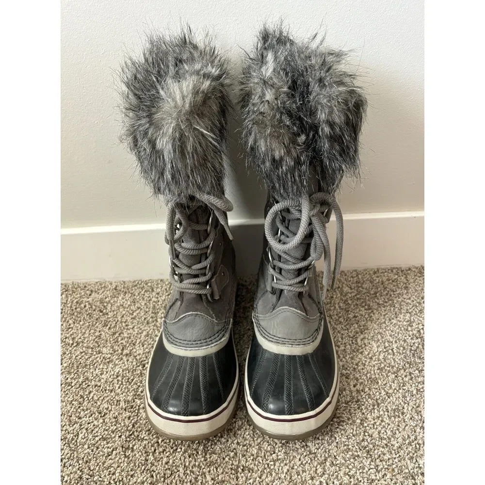 Sorel Gray Faux Fur Lace-Up Winter Boots