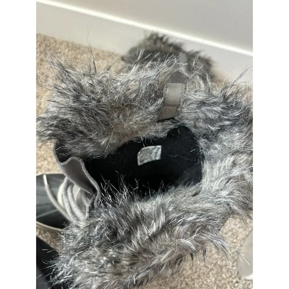 Sorel Gray Faux Fur Lace-Up Winter Boots