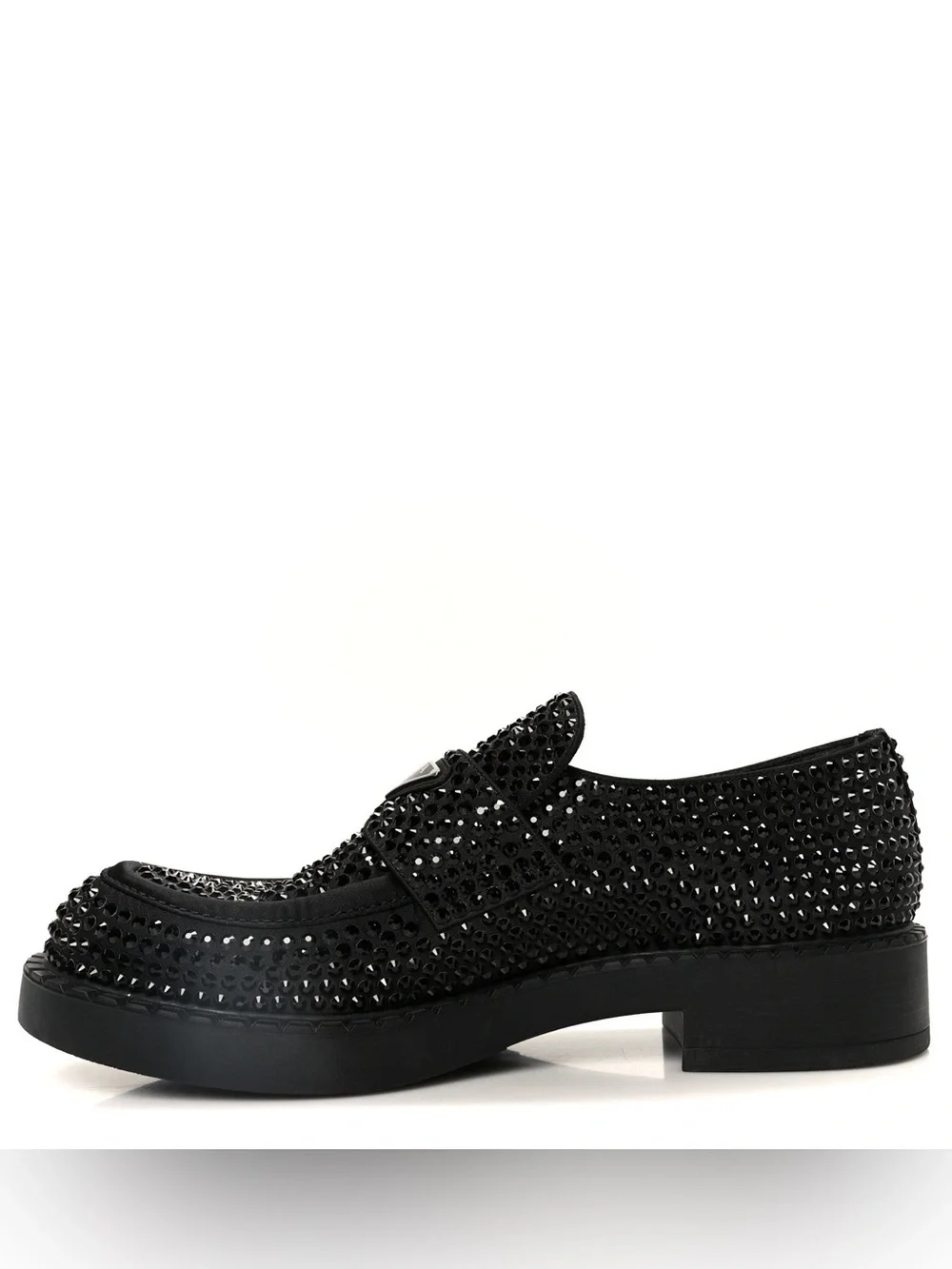 Prada Crystal Satin Black Studded Loafers Men’s US 10.5