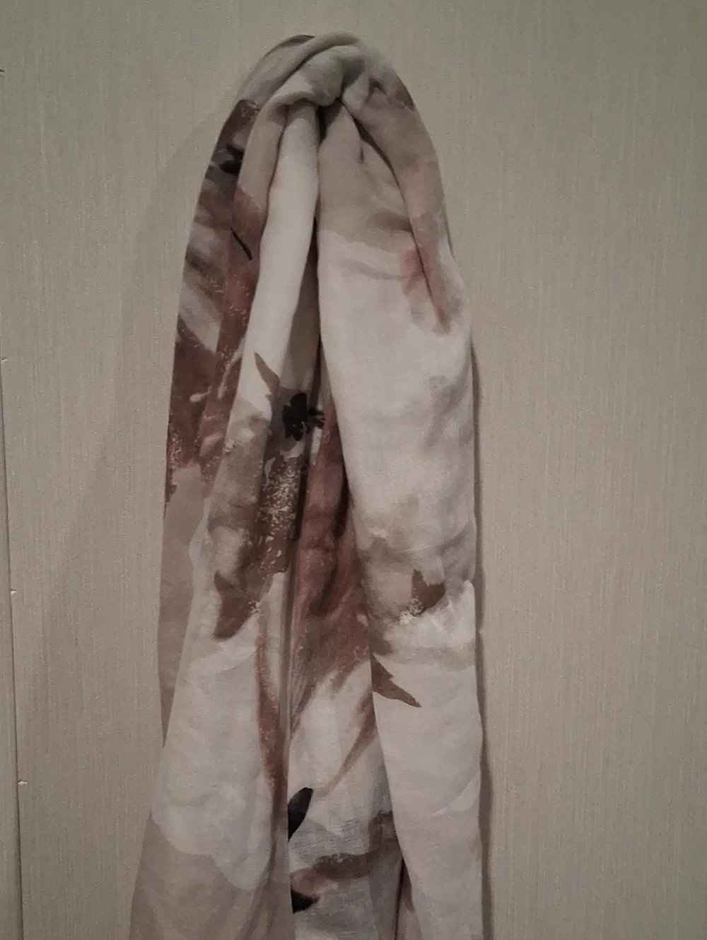 Lightweight Leaf Print Scarf in Cream and Brown