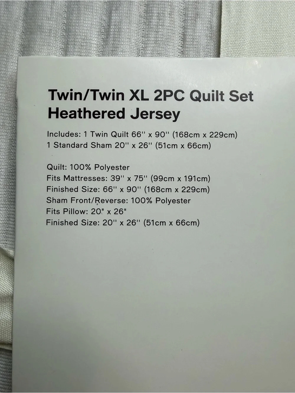 Arch Studio Jersey Quilt Set Heather White NWT $120