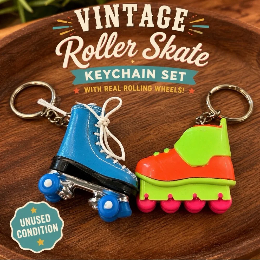 Vintage Roller Skate Keychain Set Retro 90s Moving Wheels Novelty