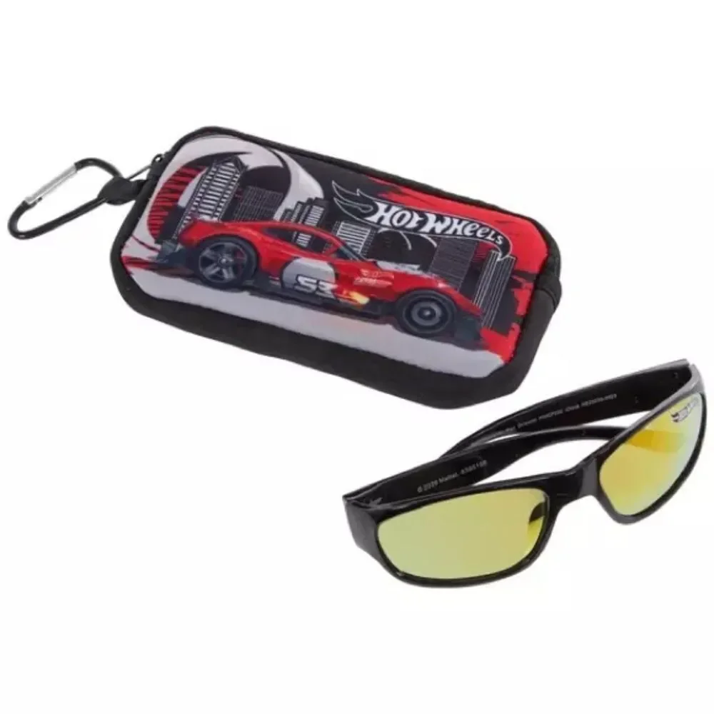 New Hot Wheels Kids' Black Frame Sunglasses with Yellow Lenses and Carry Case