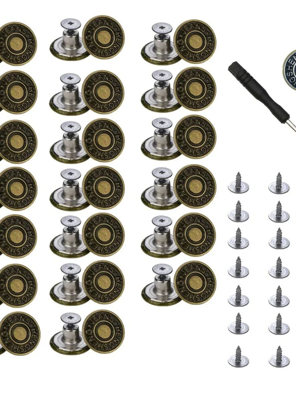 20 Pcs Button for Sewing Metal Jeans, 17 mm No-Sew Nailess Removable Metal Jeans