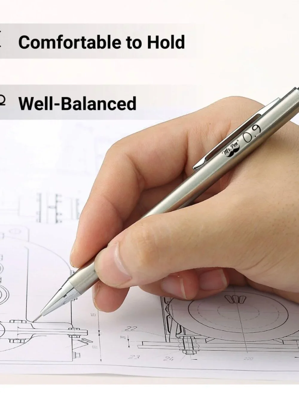 Mr. Pen- Metal Mechanical Pencil Set with Lead Refills & Erasers, 2 Pack | 0.9mm