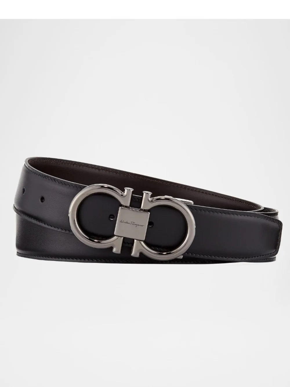 Salvatore Ferragamo Black Leather Gancini Buckle Belt