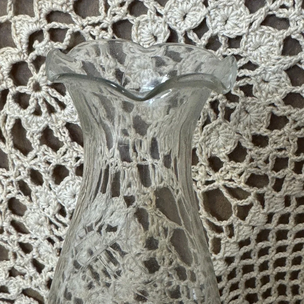 Vtg White Metal Miniature Oil Lamp Ruffled Glass Chimney Cottagecore Shabby Chic