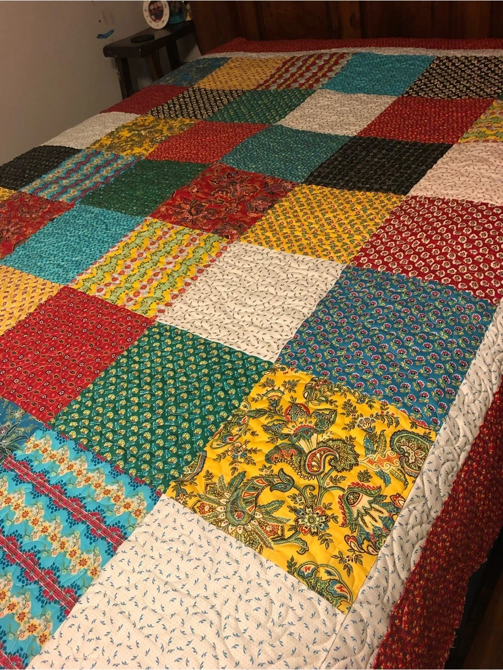 HAND PIECED  - ONE OF A KIND  Multicolor Patchwork Quilt