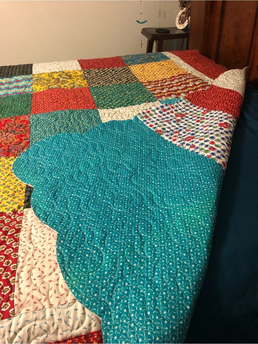 HAND PIECED  - ONE OF A KIND  Multicolor Patchwork Quilt