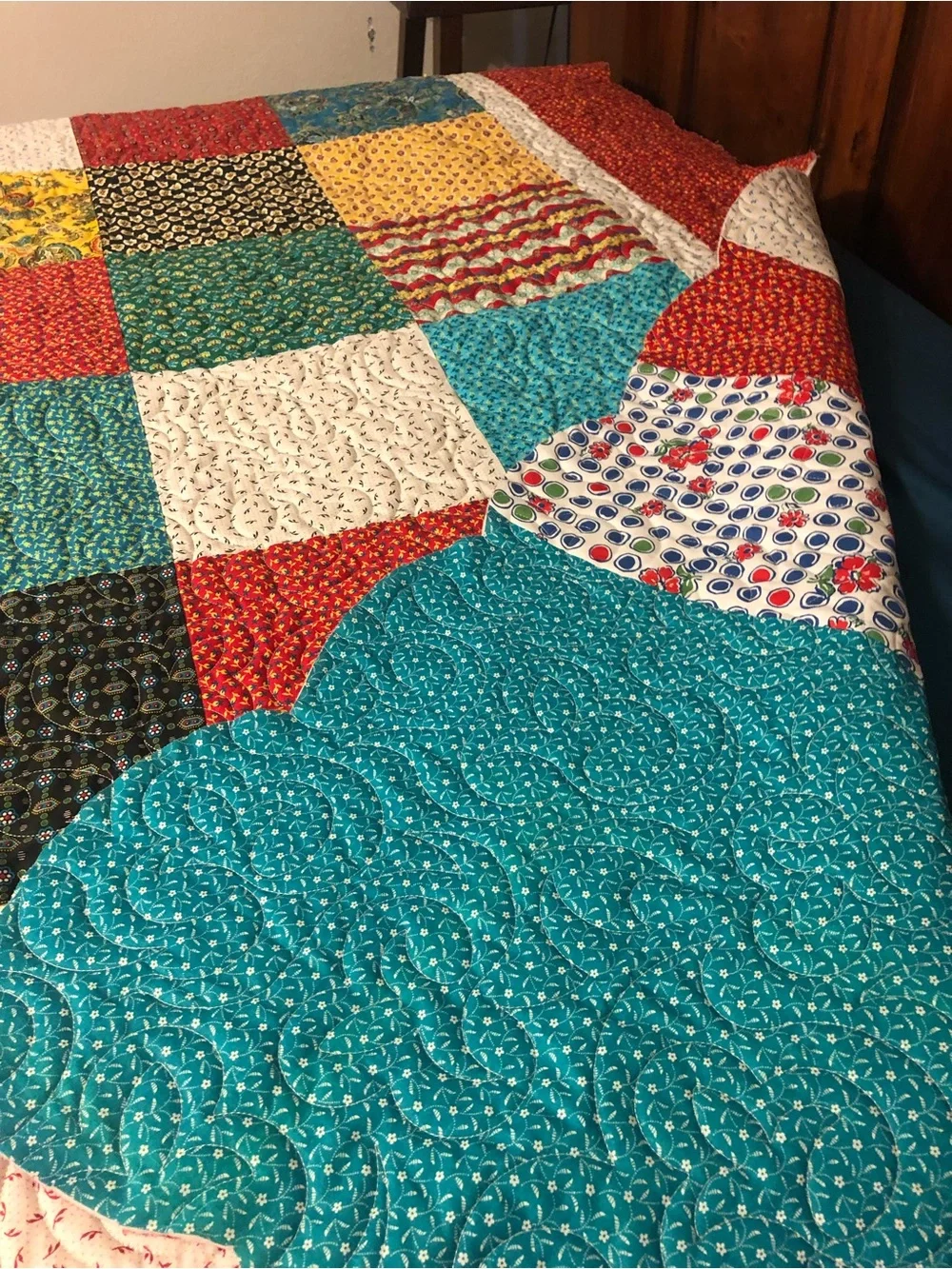 HAND PIECED  - ONE OF A KIND  Multicolor Patchwork Quilt