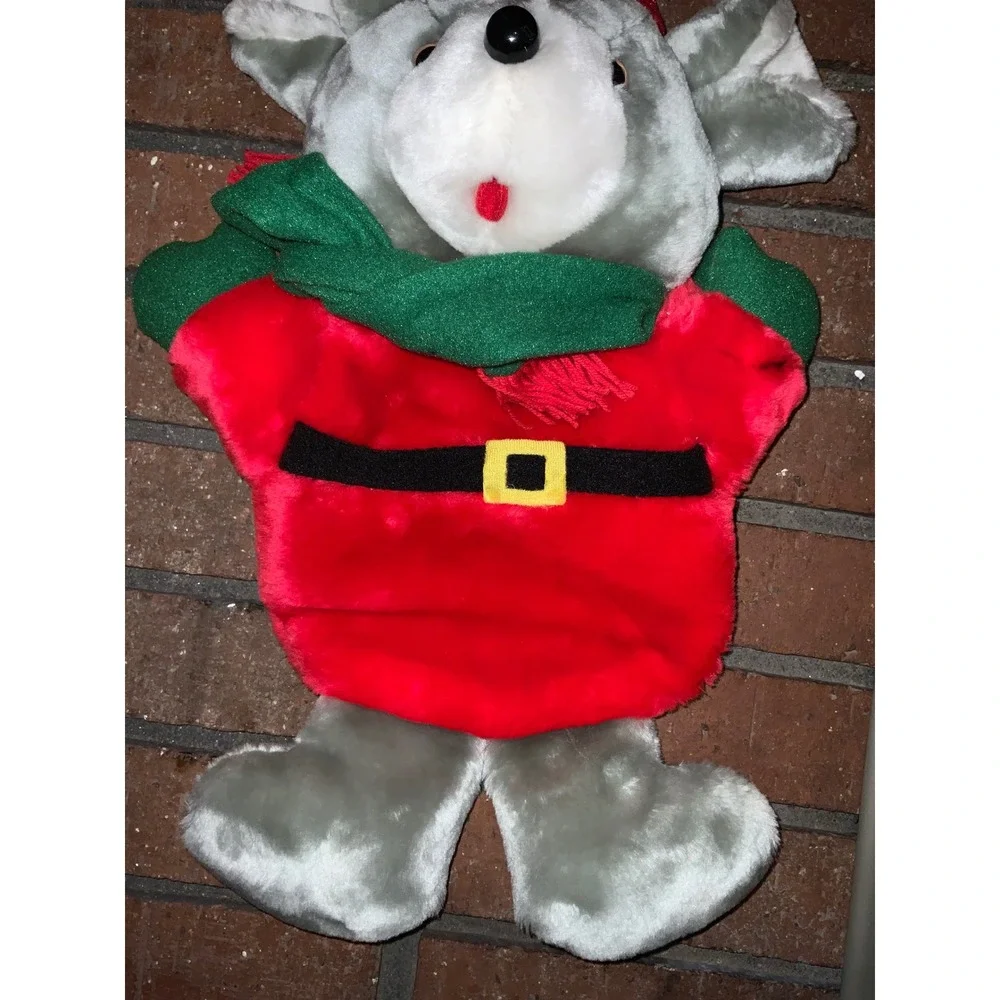 Vintage Christmas‎ Mouse Plush Red Santa Suit Stocking 16