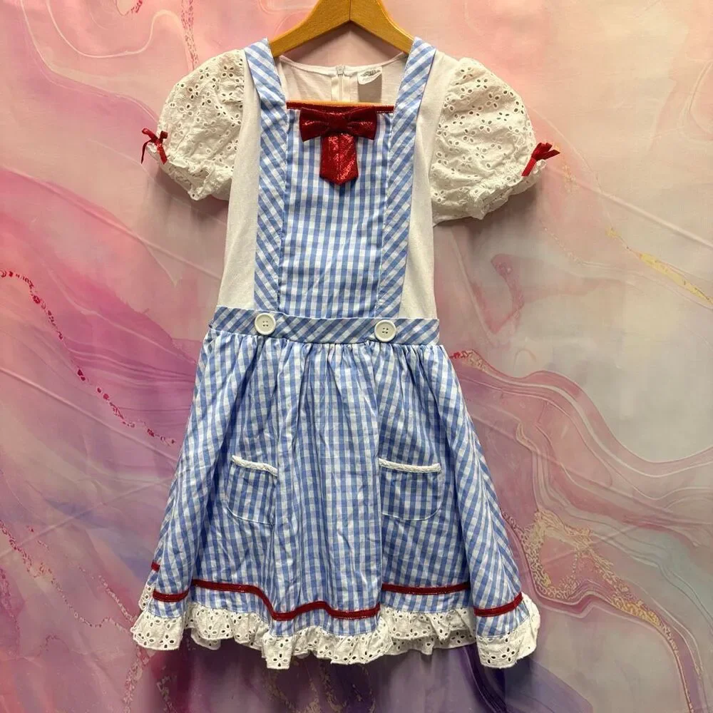 Wizard of Oz Dorothy Blue Gingham Dress Girls L Musical Theater Halloween