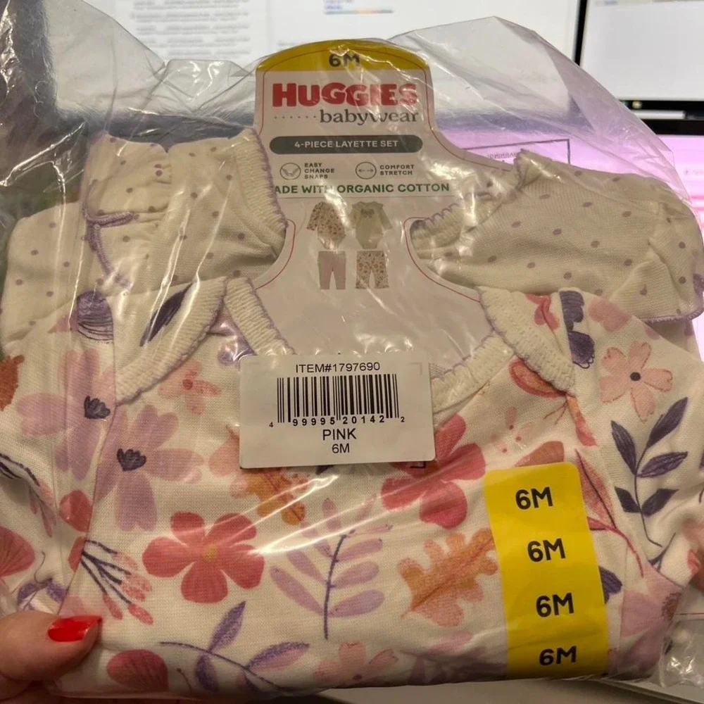 Huggies Babywear‎ 4 Piece Layette Set Pink Floral Organic Cotton 6M