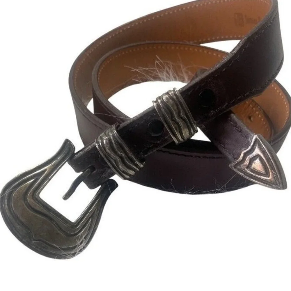 James Reid Ltd Chacon Sterling Silver Buckle Brown Leather Western Range Belt 38