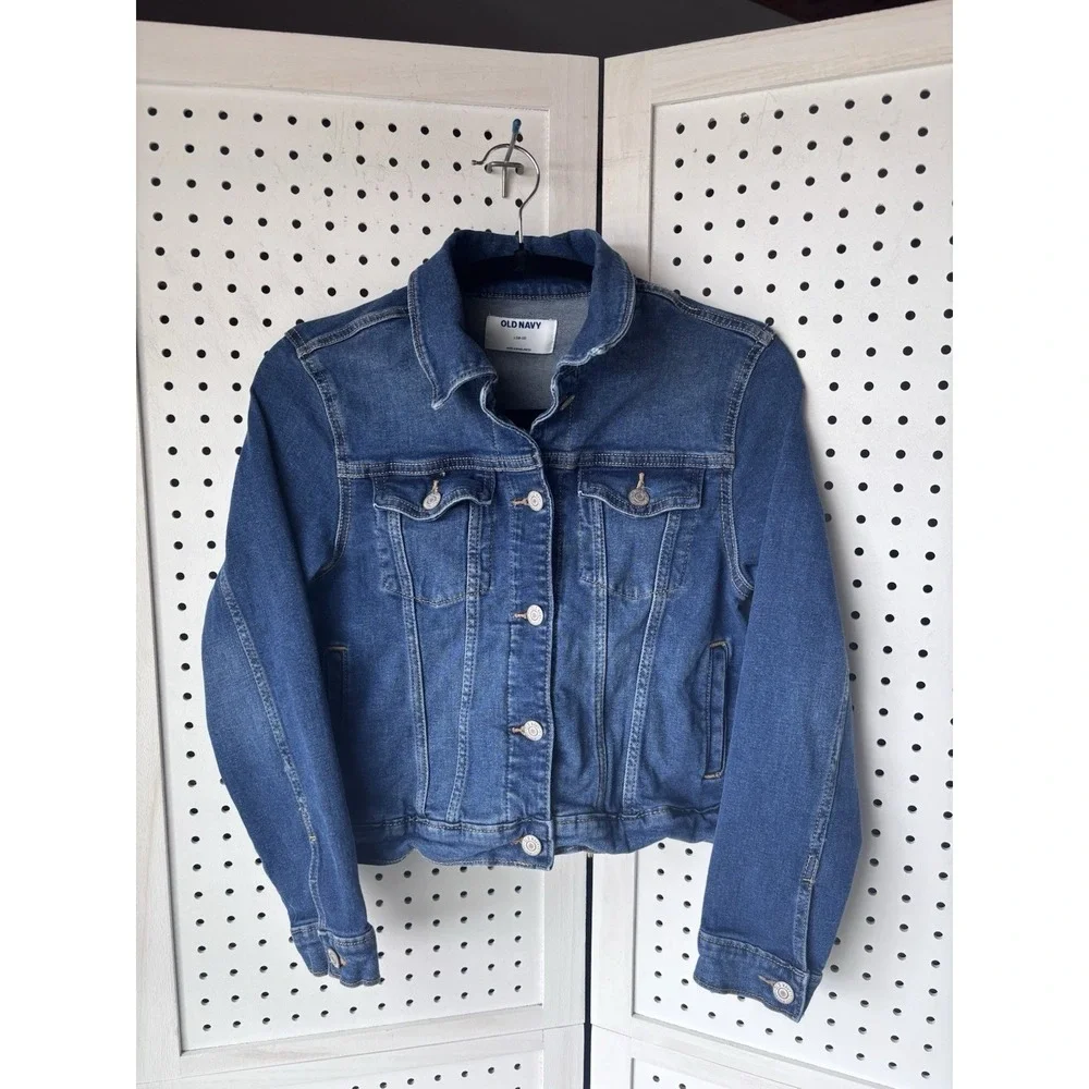 Old Navy‎ Girls 10-12 Denim Jean Jacket Button Front Cotton Stretch Blue