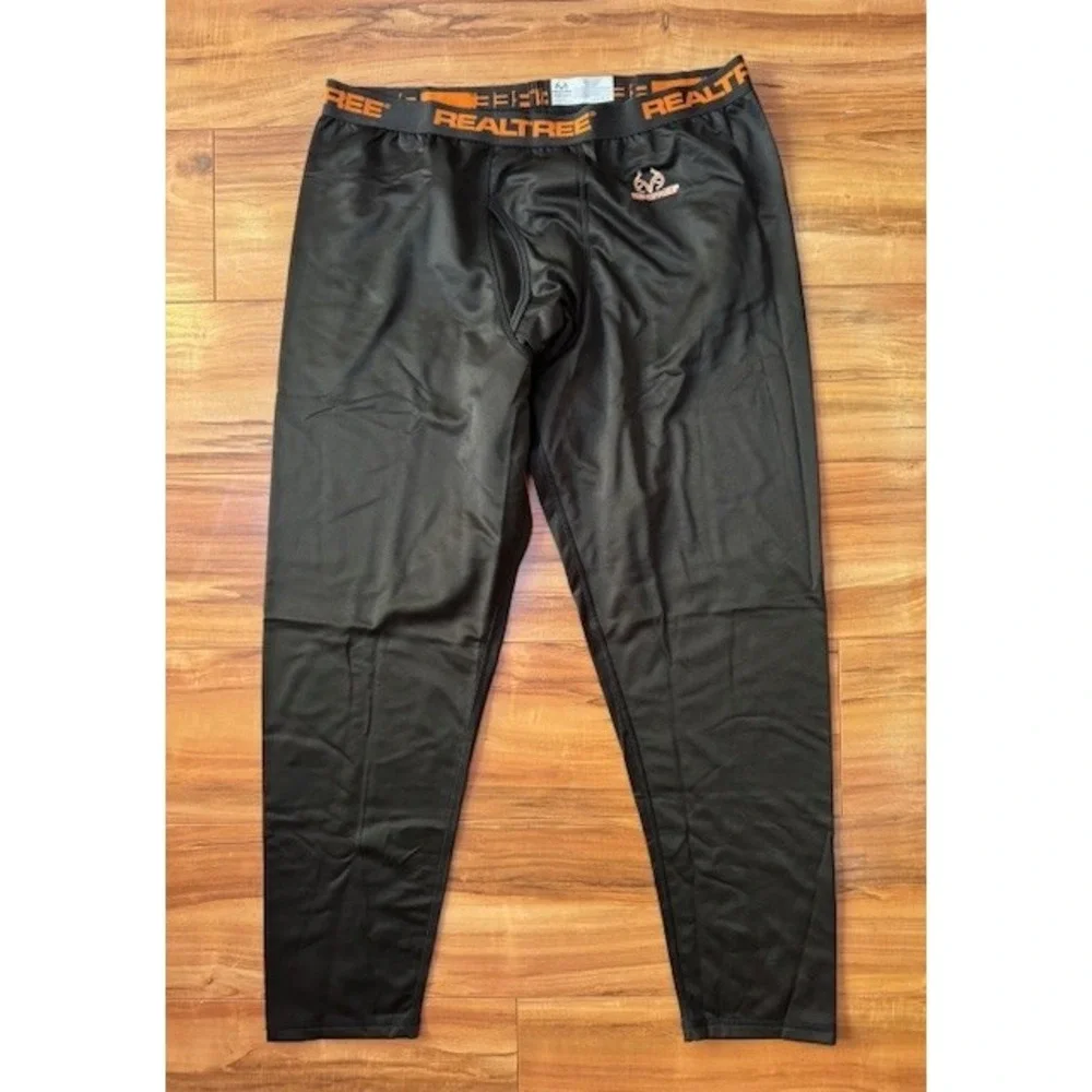 Realtree Mens XL Black Base Layer Pants Thermal‎ Hunting Outdoors Fleece Lined