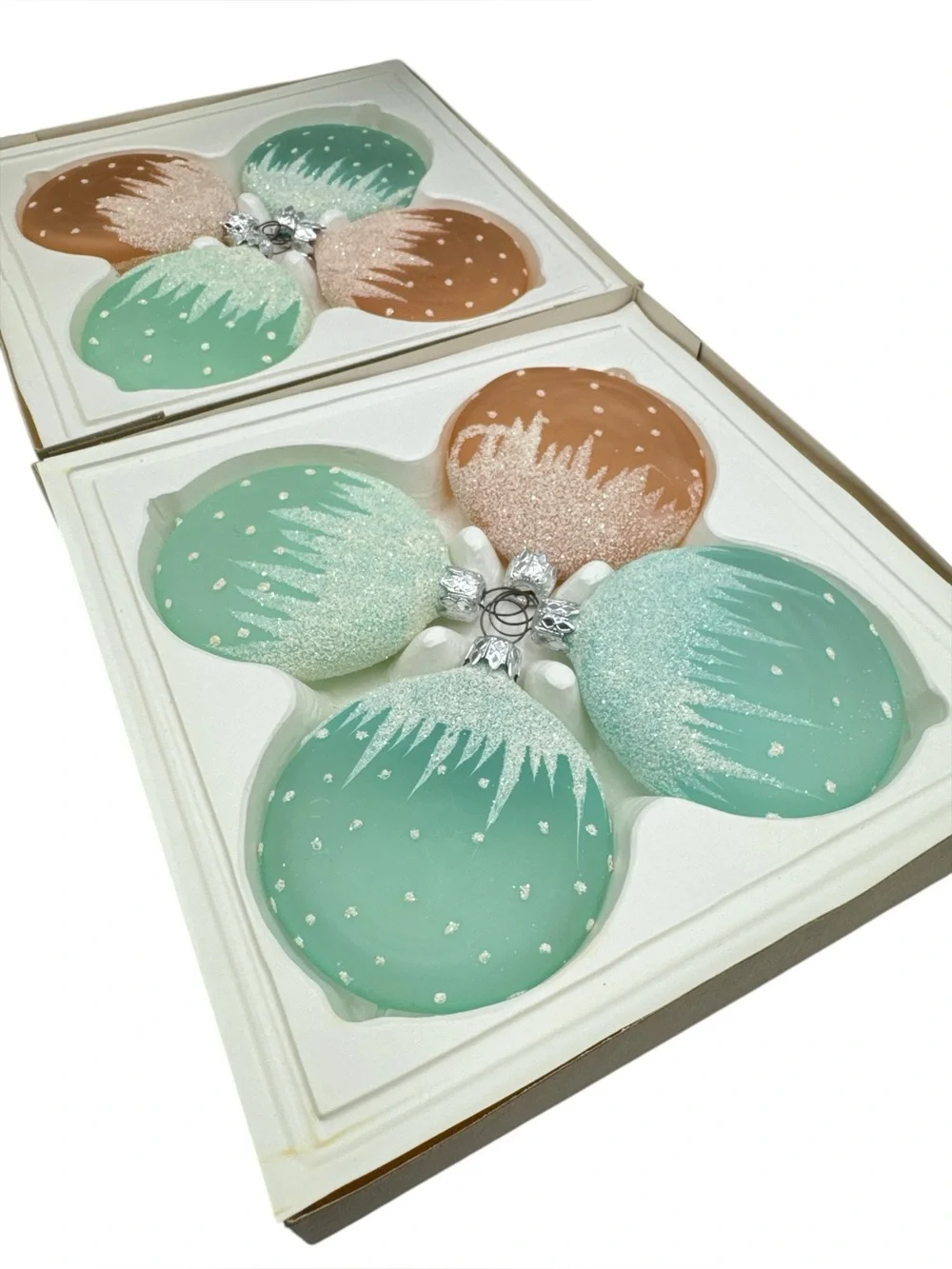 Vintage Sears Glass Glitter Snow Cap Flat Christmas Ornaments West Germany