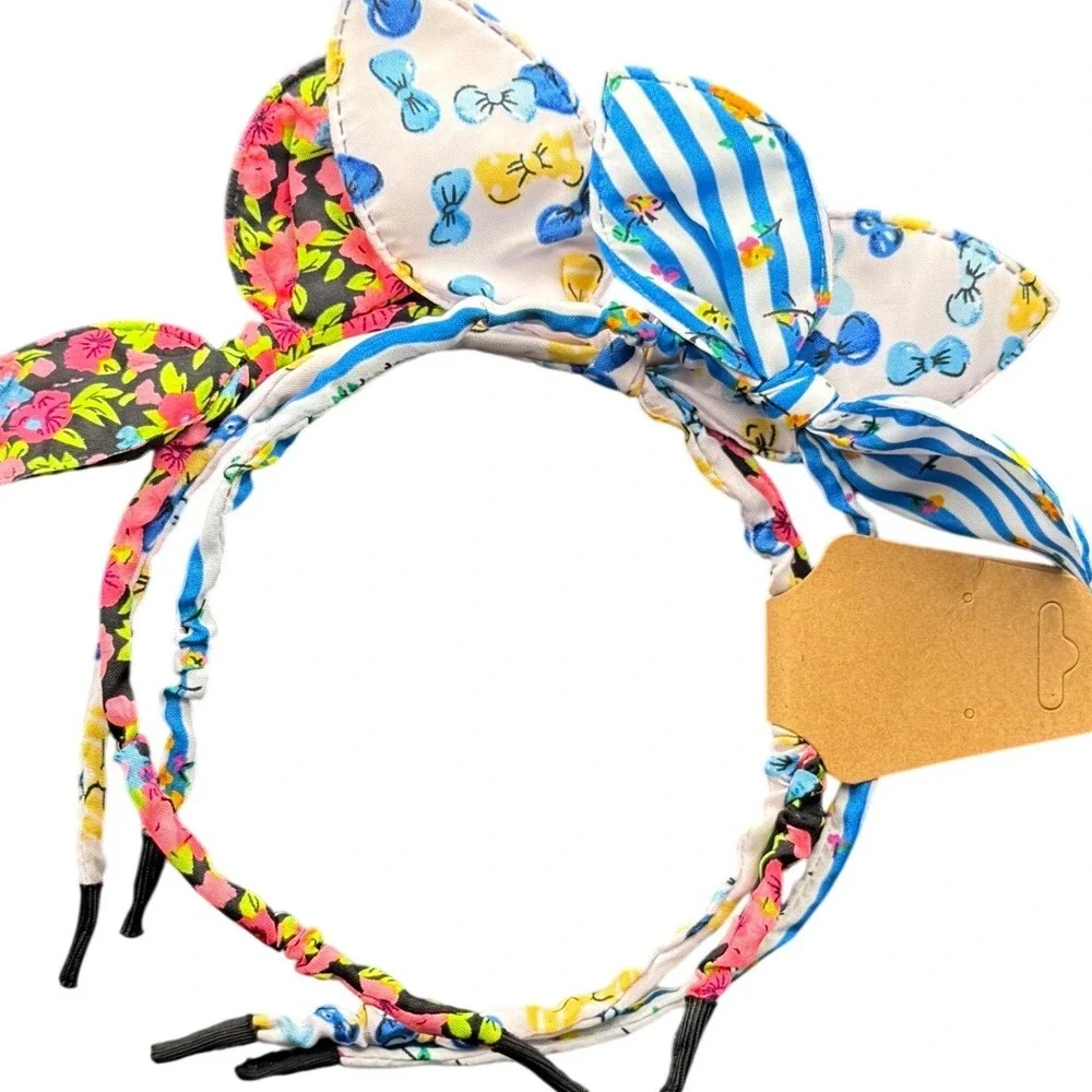 Kids Bunny Ear Headband Set 3pc Floral Striped Bow Hair Accessories Multicolor‎