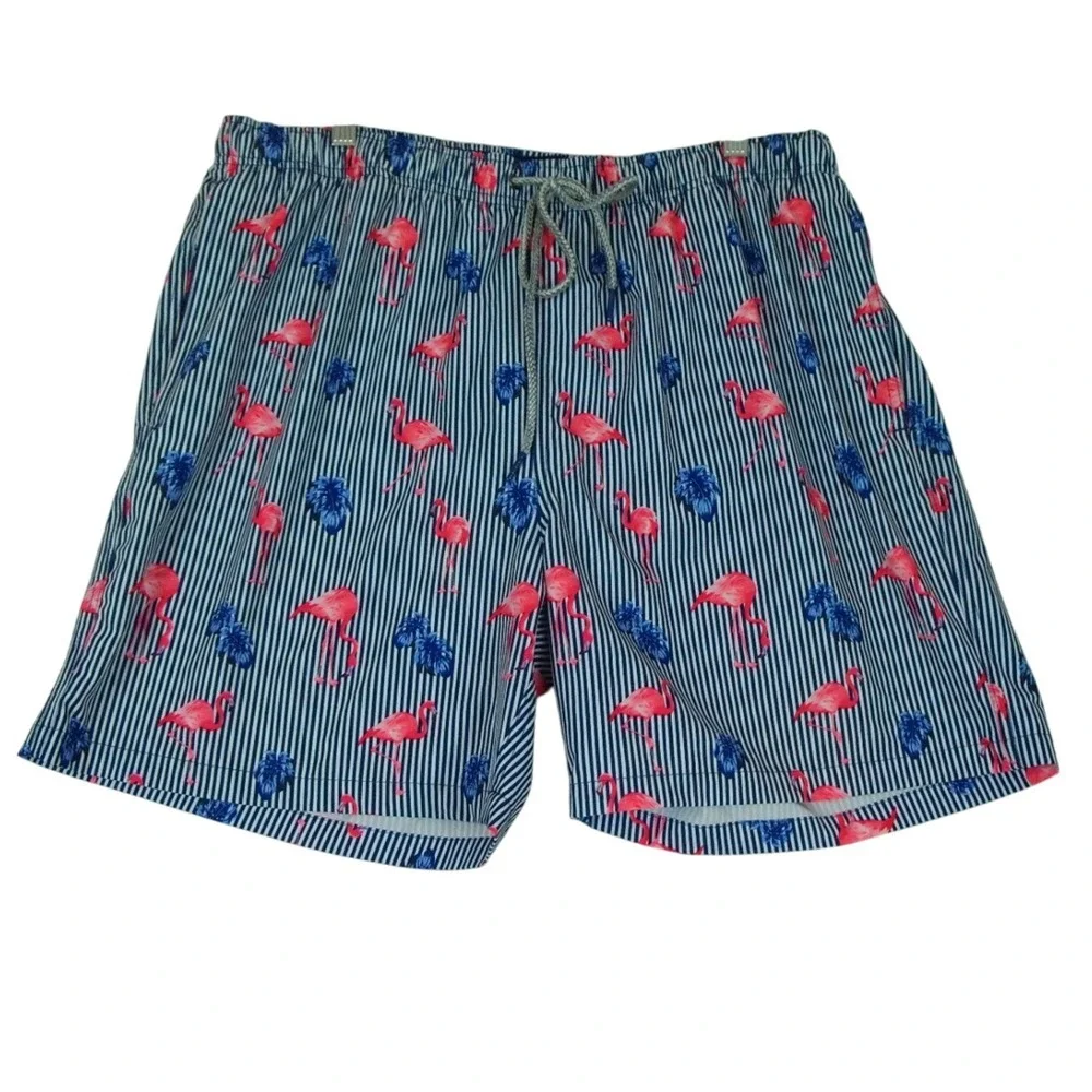 Rainforest‎ Men's Swim Trunks Size XL Flamingos Striped Lined Swimsuit Shorts