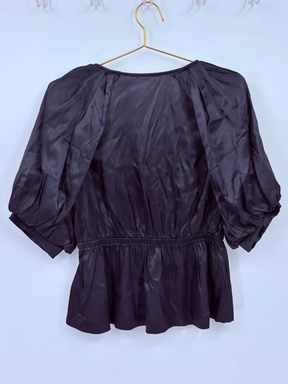 Madewell Black Silk Blend Peplum Blouse Puff Sleeve V Neck Top Medium