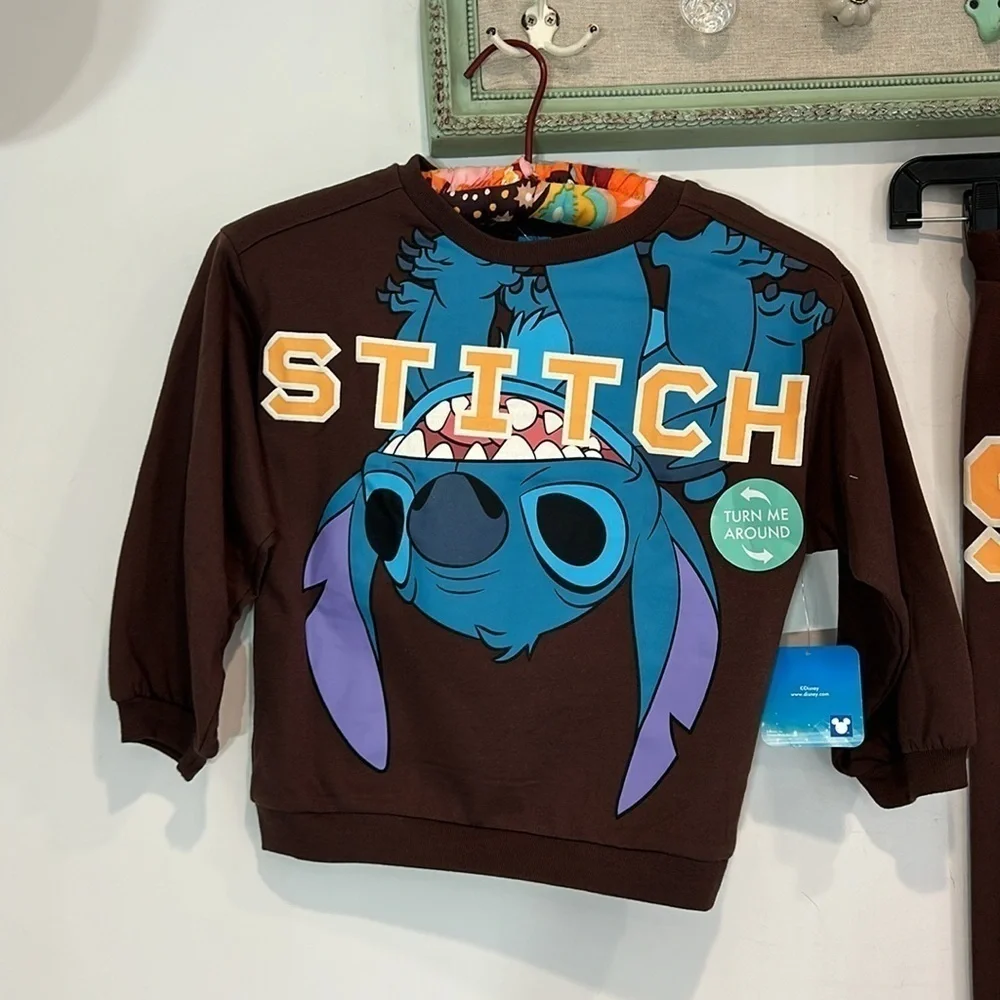 Disney officially licensed stitch graphic sweatsuit kids size 5 brown new w tags