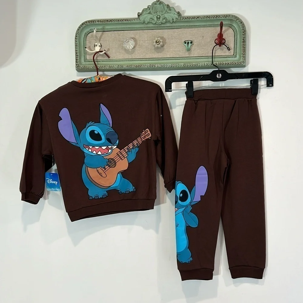 Disney officially licensed stitch graphic sweatsuit kids size 5 brown new w tags