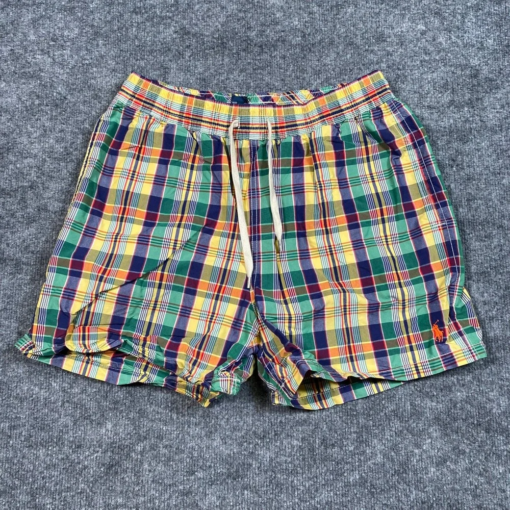 Polo Ralph Lauren Mens Plaid Swim Trunks Multi‎ Color Madras Mesh Lined Size M