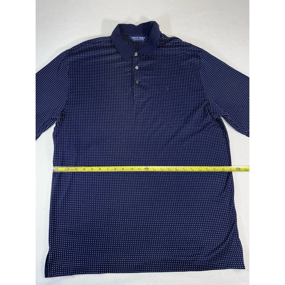 Polo Golf Ralph Lauren Mens Large Blue Polka Dot 100% Pima Cotton Polo Shirt