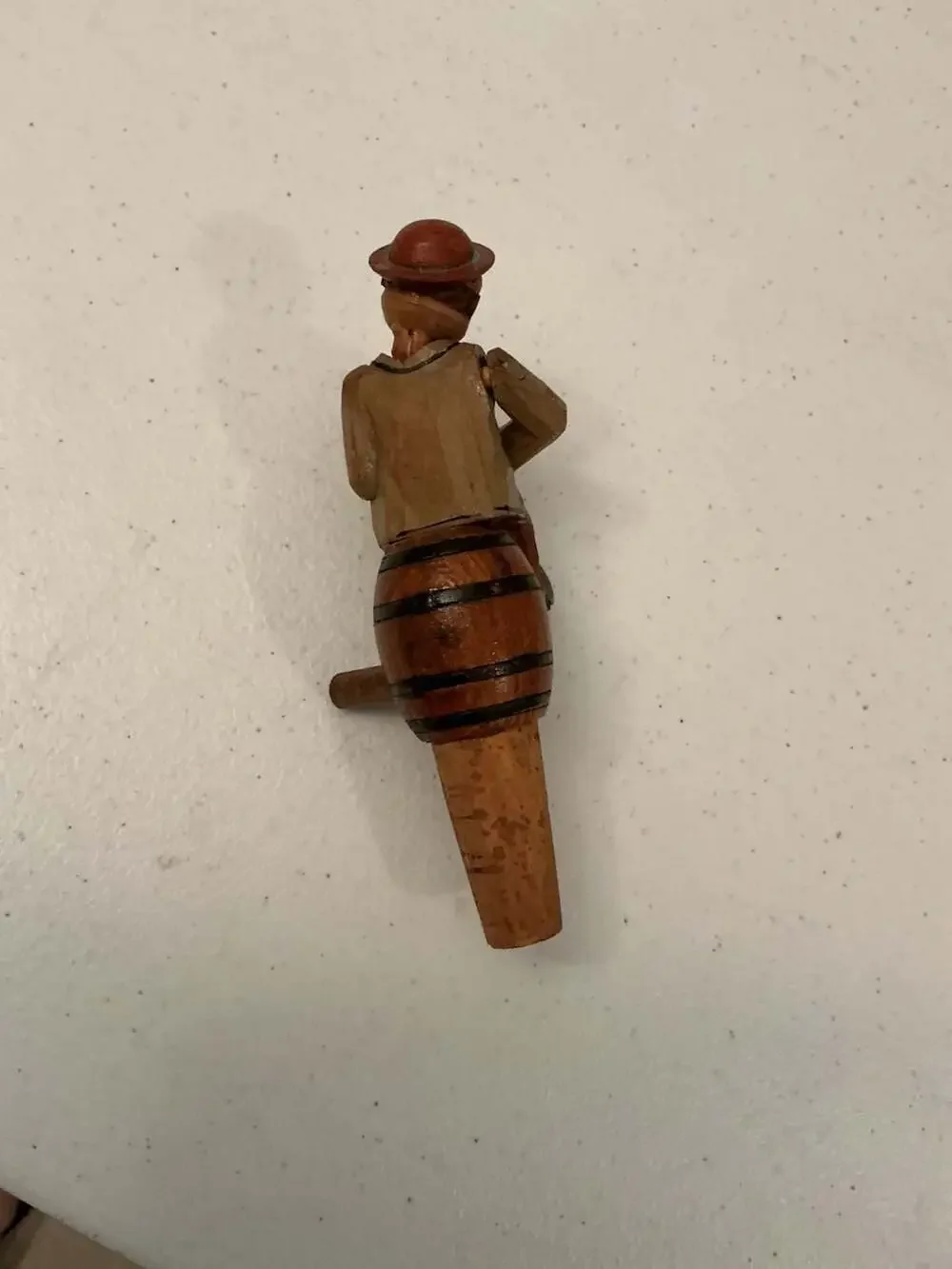 Vintage ANRI Hand Carved Wooden Man on Barrel Mechanical Bottle Stopper