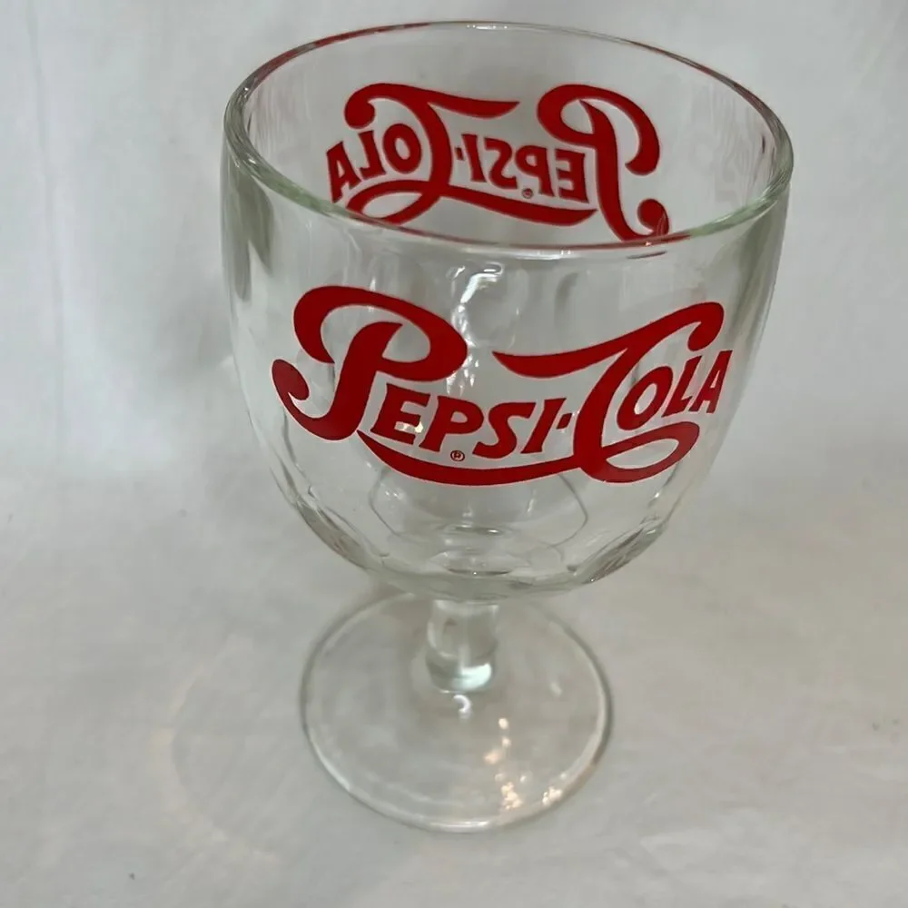Pepsi Cola Soda Vintage Drinking Glass 3 3/4 Inches Round 6 Inches Tall Red